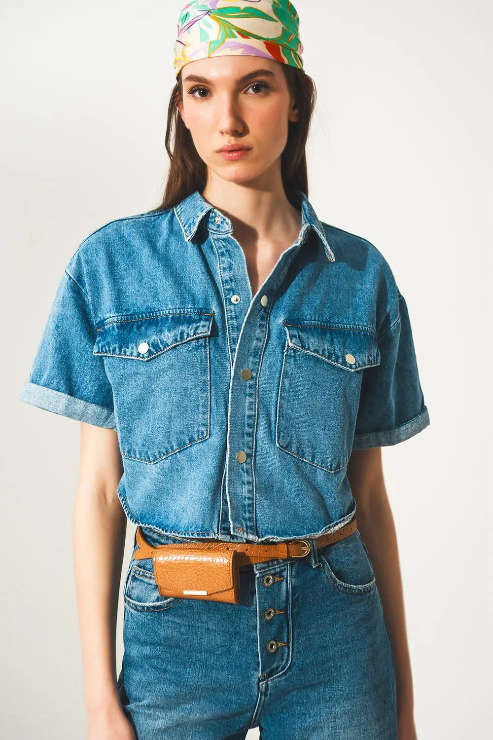 mid-blue wash denim cropped jacket - Jackets