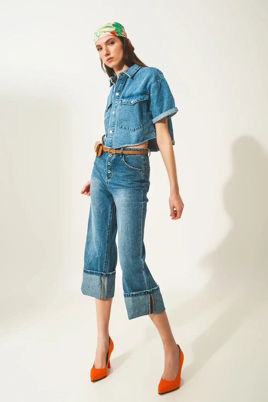 mid-blue wash denim cropped jacket - Jackets