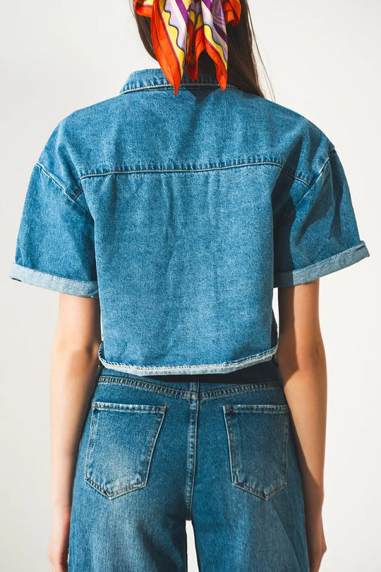 mid-blue wash denim cropped jacket - Jackets