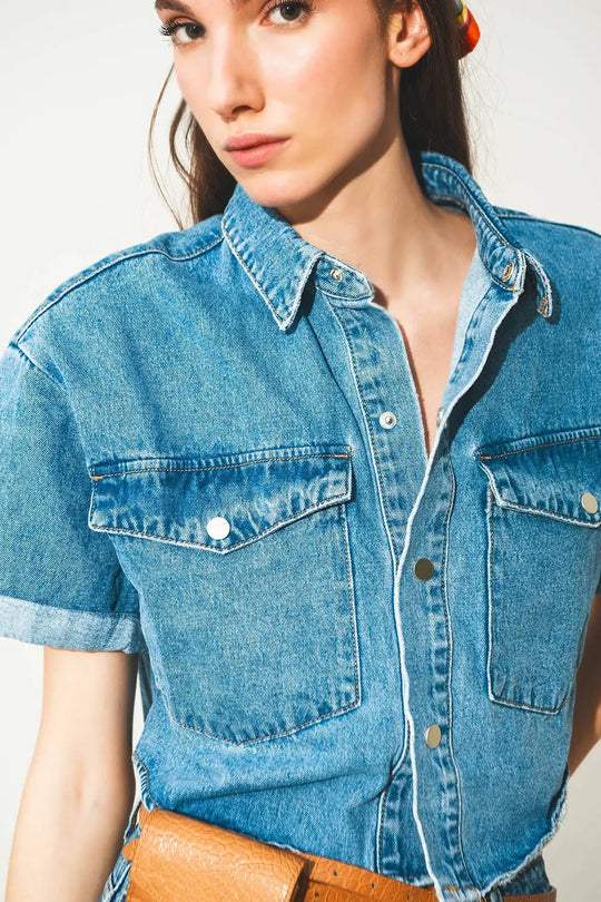 mid-blue wash denim cropped jacket - Jackets