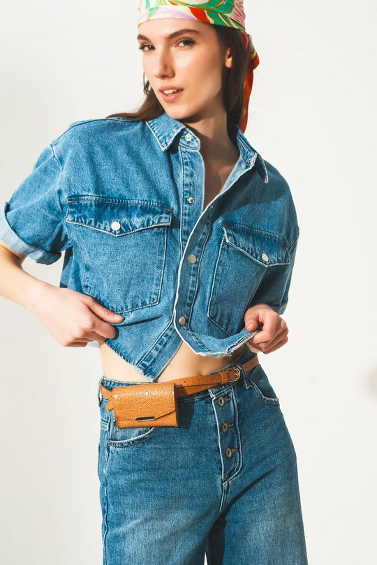 mid-blue wash denim cropped jacket - Jackets