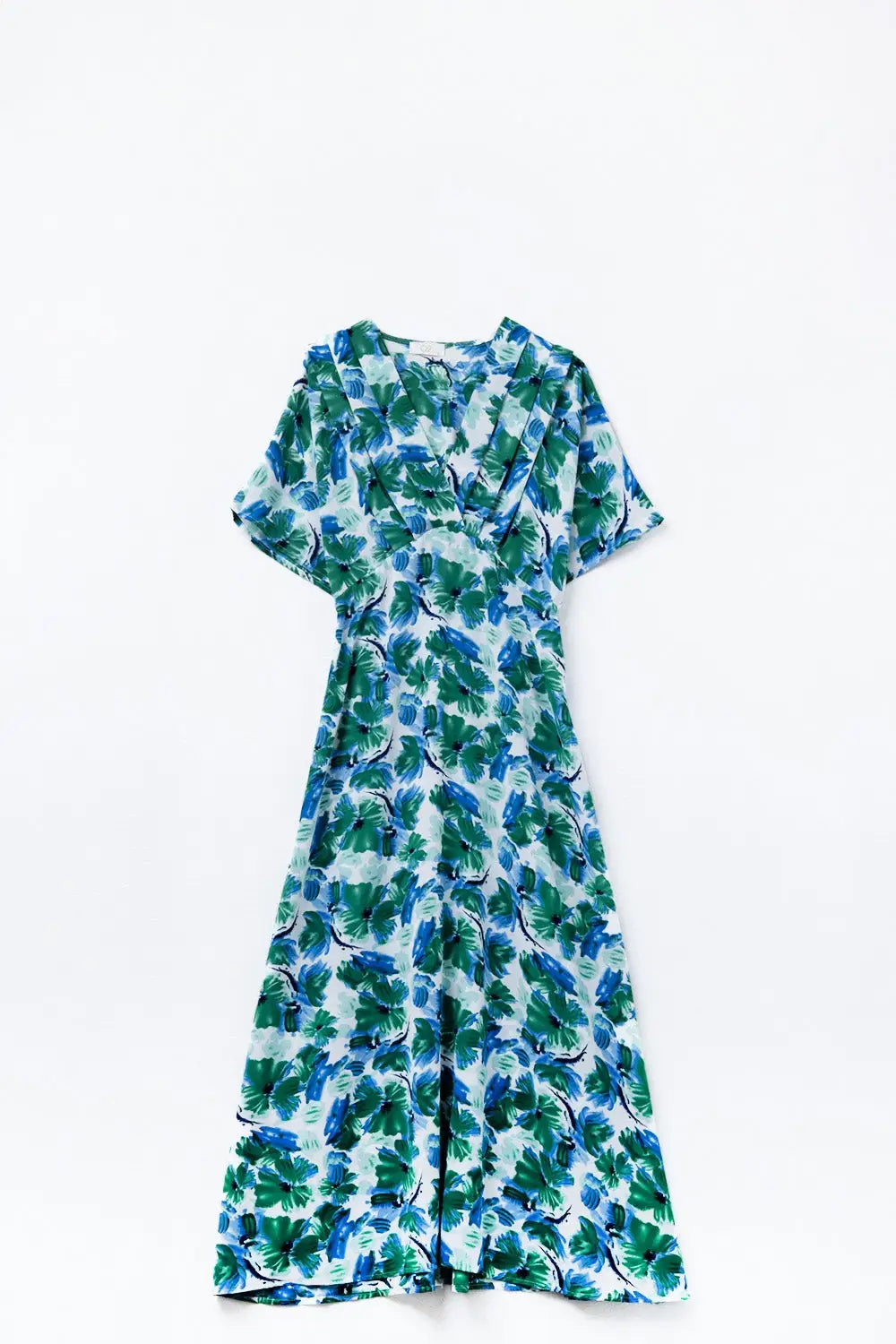 Maxi floral print dress in satin fabric with dropped sleeves - Dresses