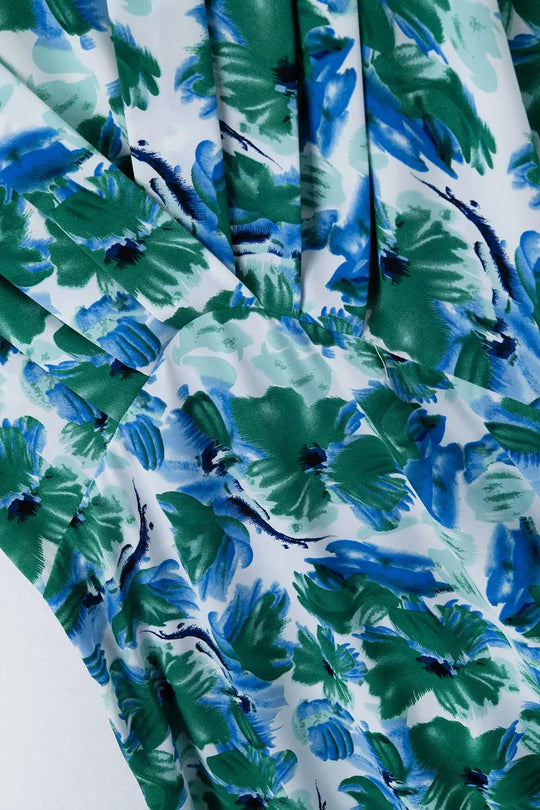 Maxi floral print dress in satin fabric with dropped sleeves - Dresses