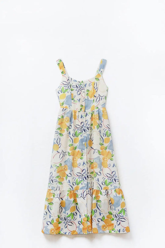 white maxi strapless dress with lemon print - Dresses