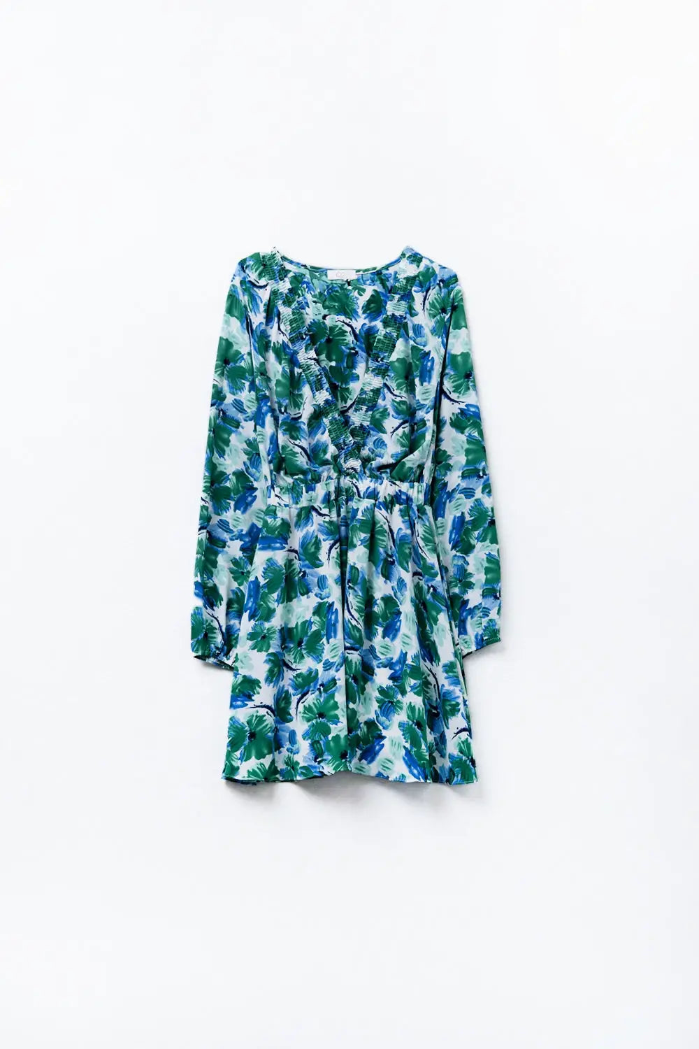 short dress with a wide V-neck and floral print - Dresses