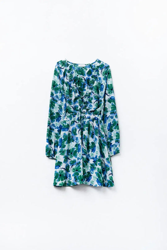 short dress with a wide V-neck and floral print - Dresses