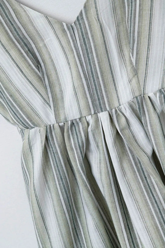 Striped V-Neck Strappy Dress in Green - Dresses