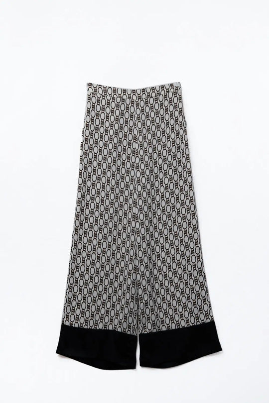 Wide-Leg Printed Pants with Chain Motif - Pants