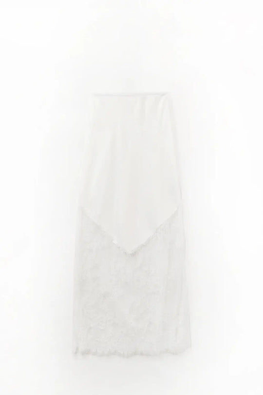 white satin skirt with lace at the bottom - Skirts
