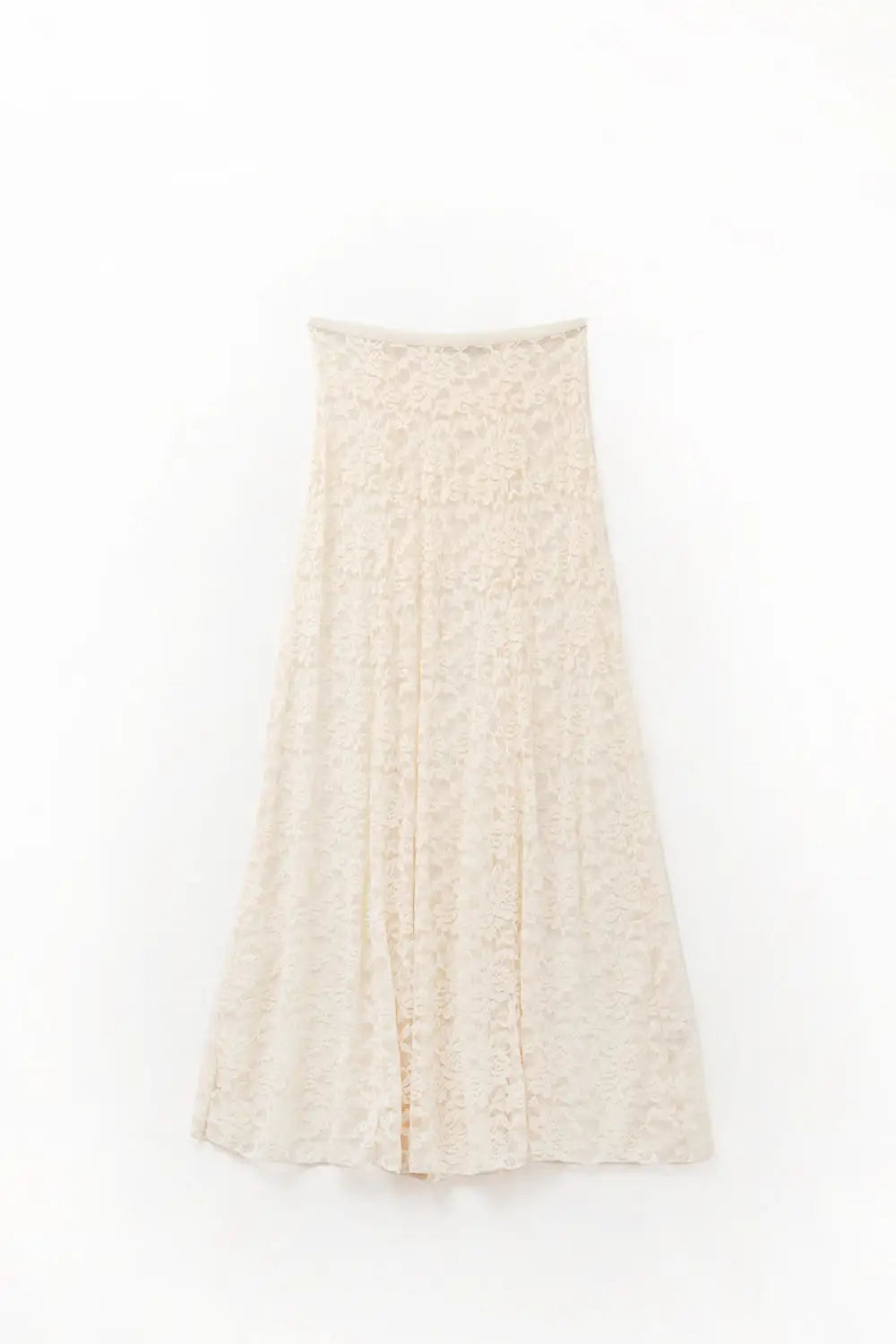 Beige Lace maxi Skirt With Floral design - Skirts