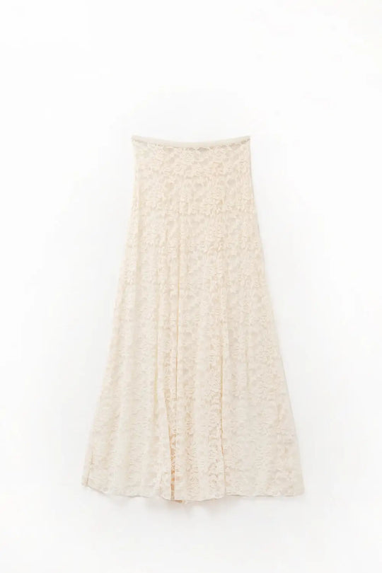 Beige Lace maxi Skirt With Floral design - Skirts