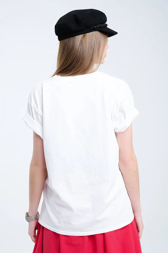 Relaxed White T-shirt With Rebel and Lips Graphic Print - WHITE / ONE - T-Shirts