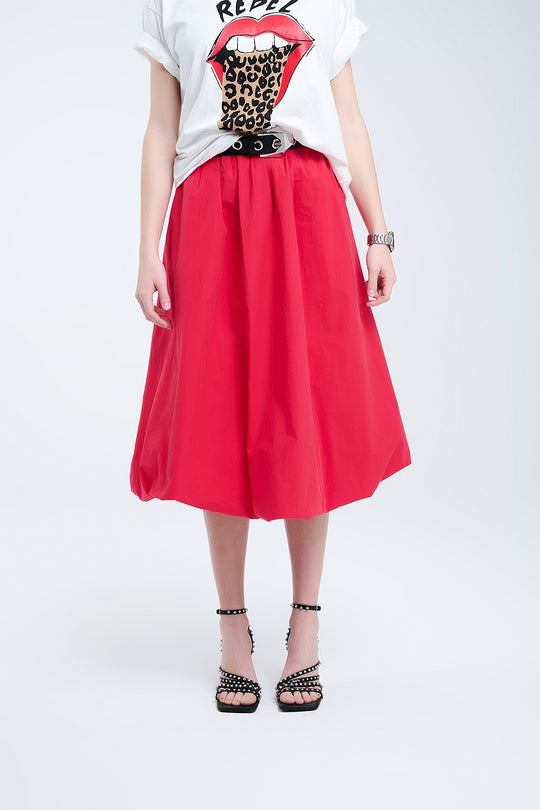 Red Mini Bubble Skirt in poplin fabric