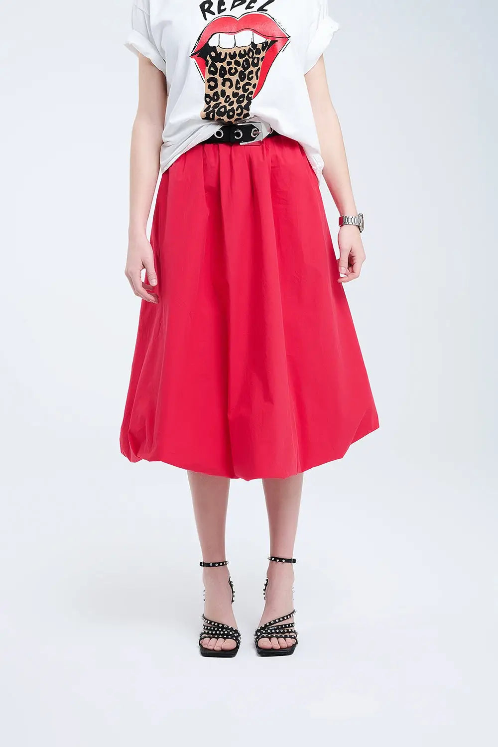 Red Mini Bubble Skirt in poplin fabric - Skirts