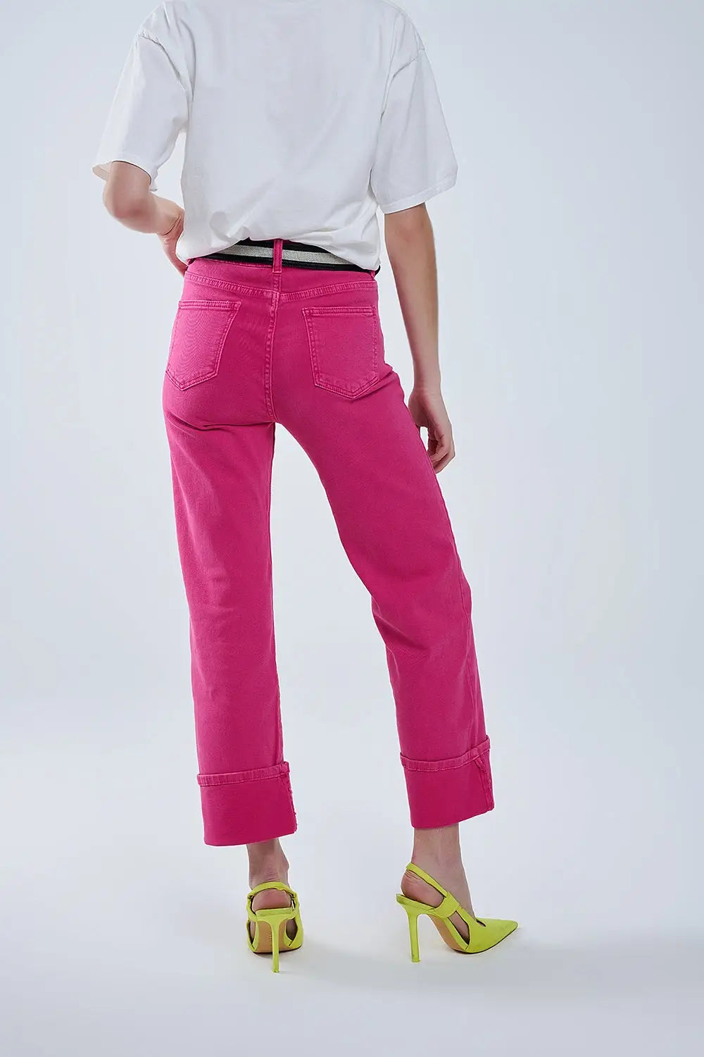 Straight leg Pants with cropped hem in magenta - Colored Jeans