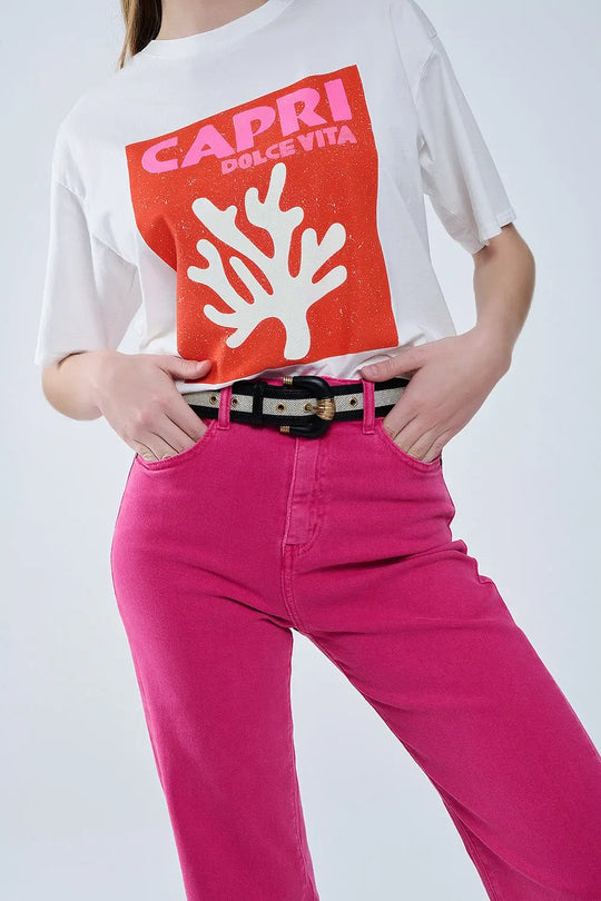Straight leg Pants with cropped hem in magenta - Colored Jeans