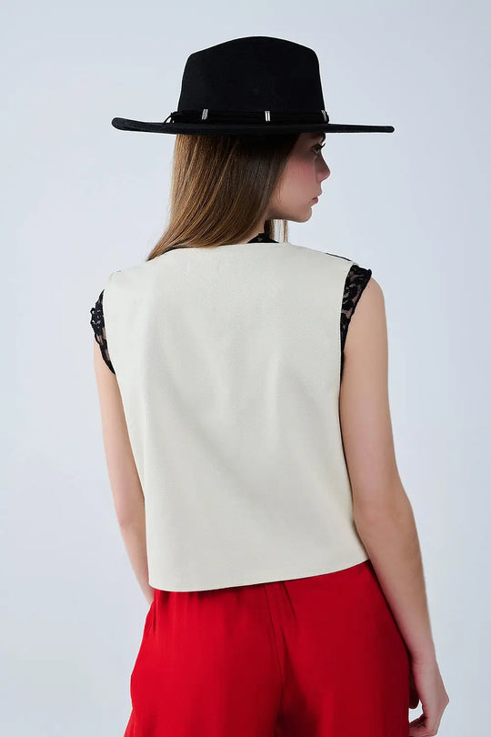 White Vest with Black Baroque embroidered - Jackets Tops