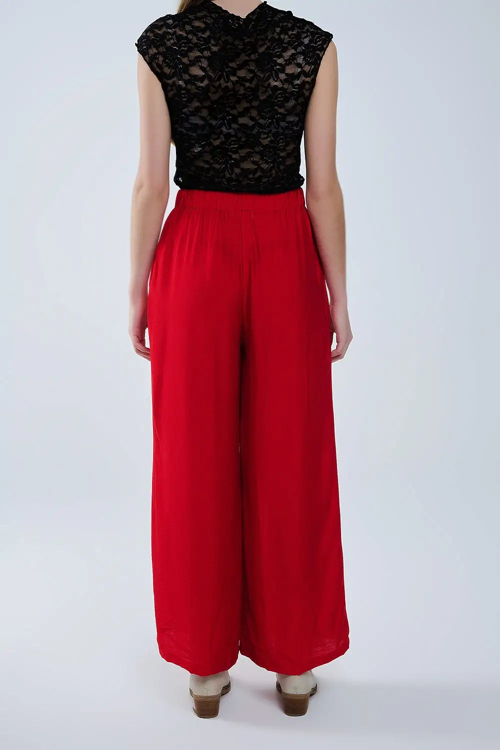 Red pants with wide leg in light viscose fabric - Pants