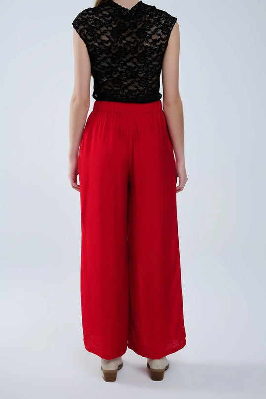 Red pants with wide leg in light viscose fabric - Pants