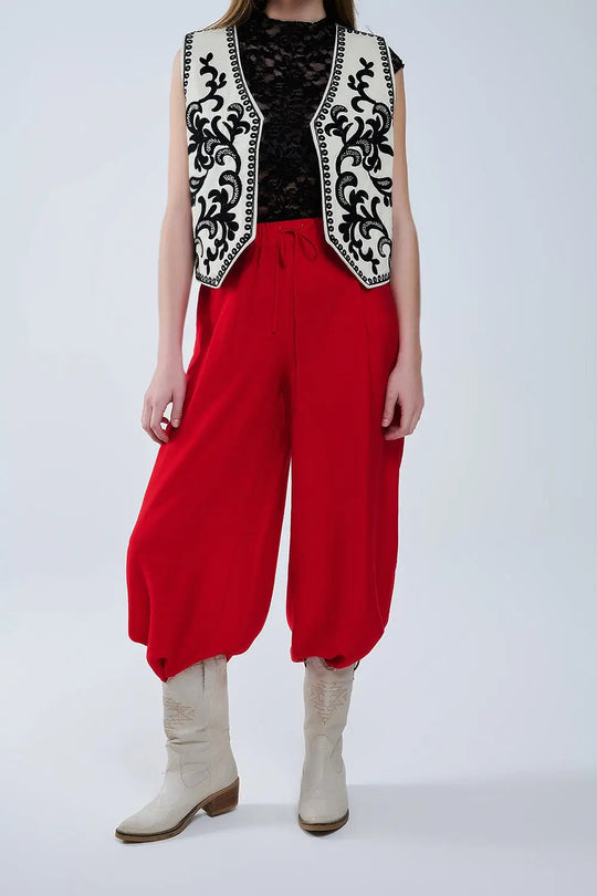 Red pants with wide leg in light viscose fabric - Pants