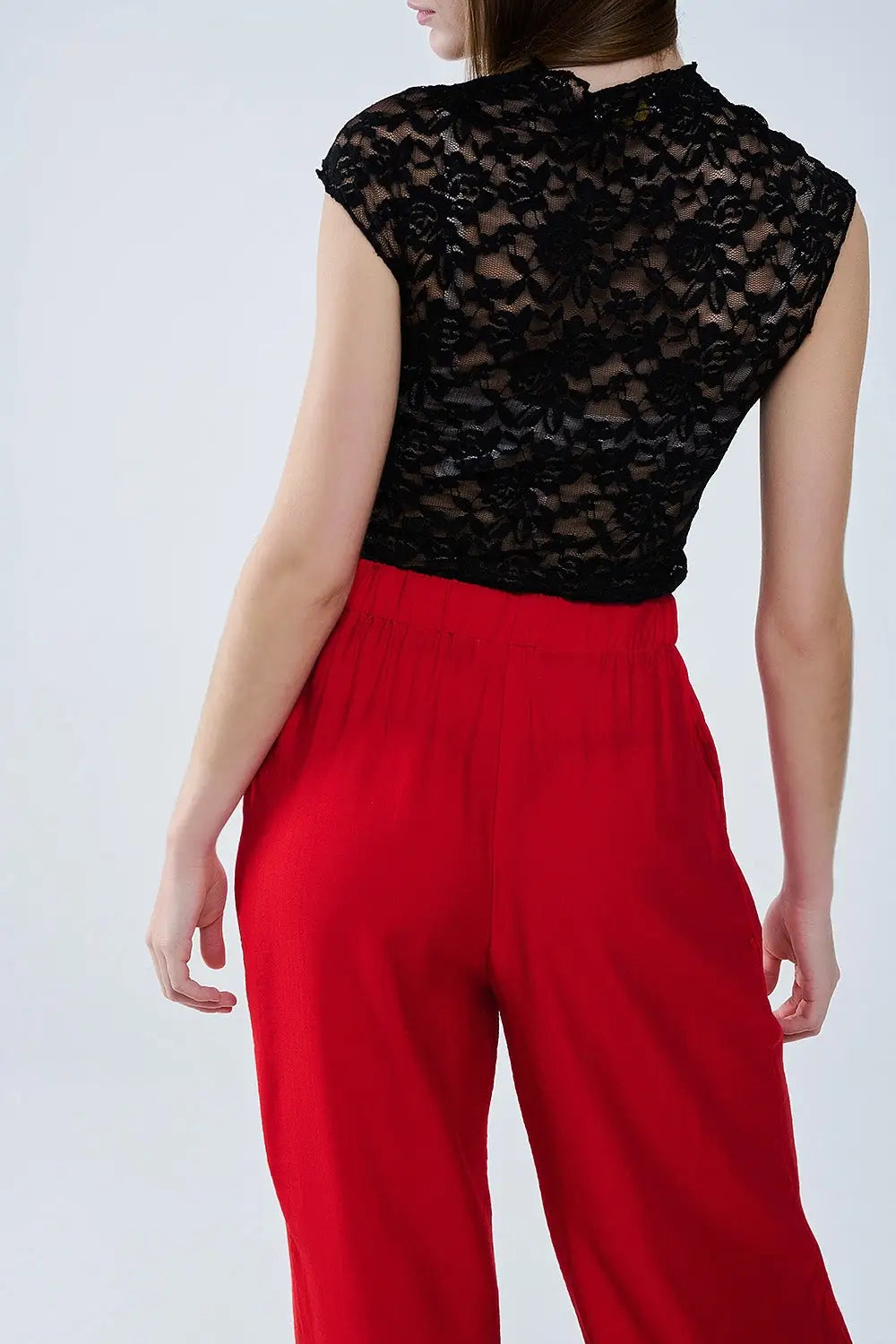 Red pants with wide leg in light viscose fabric - Pants