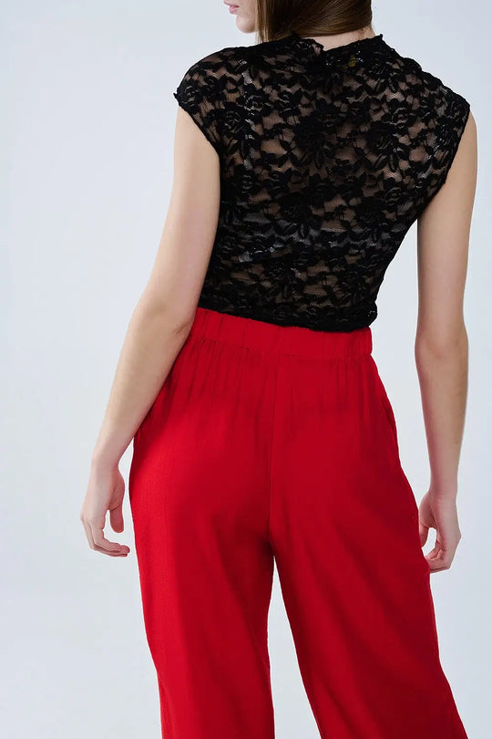 Red pants with wide leg in light viscose fabric - Pants