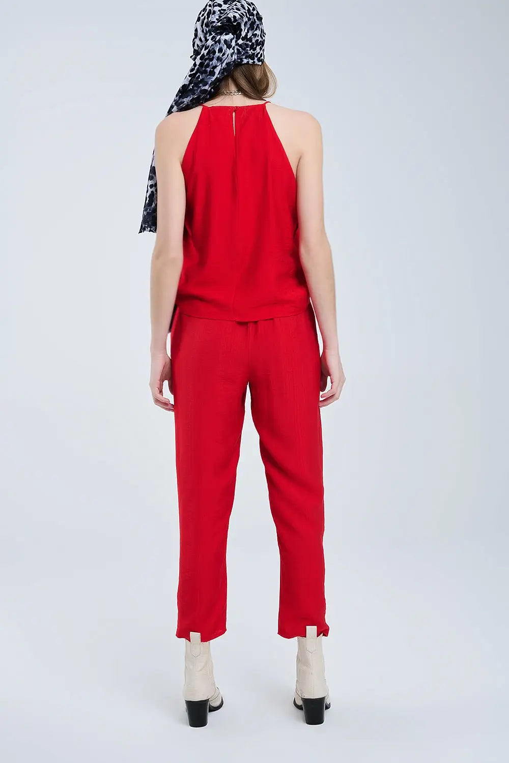 Summery Pants With Elastic Waist and Pockets In Red - Pants