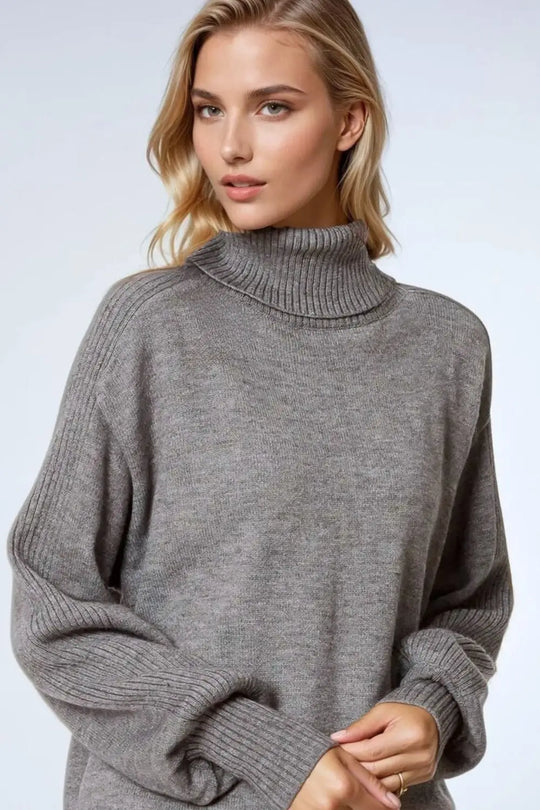 wide grey sweater with ribbed sleeves - Sweaters