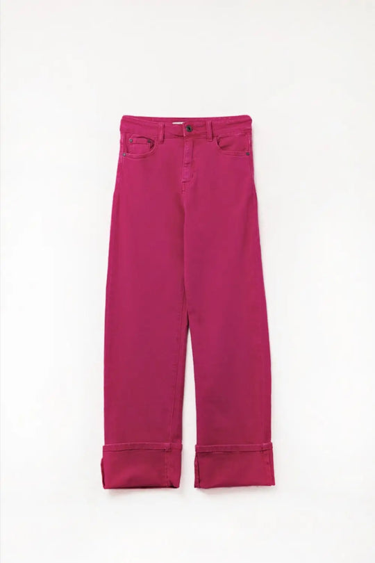 Straight leg Pants with cropped hem in magenta - Colored Jeans
