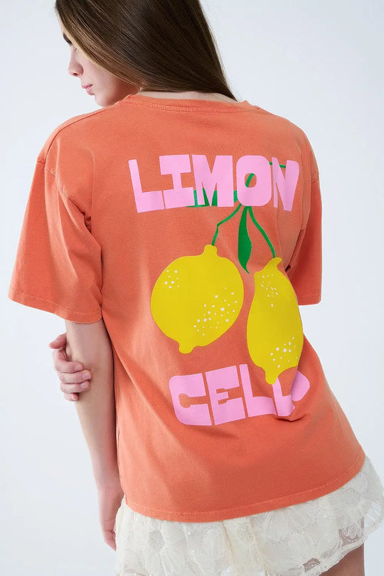 relaxed orange t-shirt with lemon print - ORANGE / ONE - T-Shirts