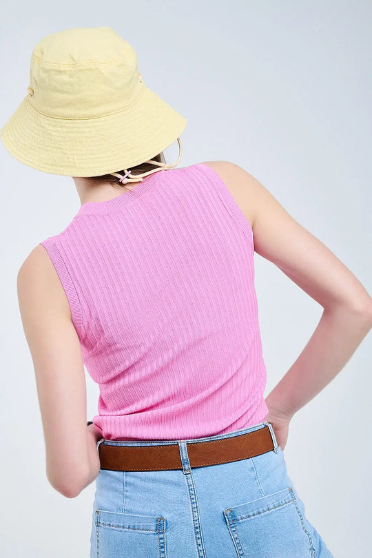 Sleeveless Ribbed knitted Top In Pink - PINK / ONE - Sweaters