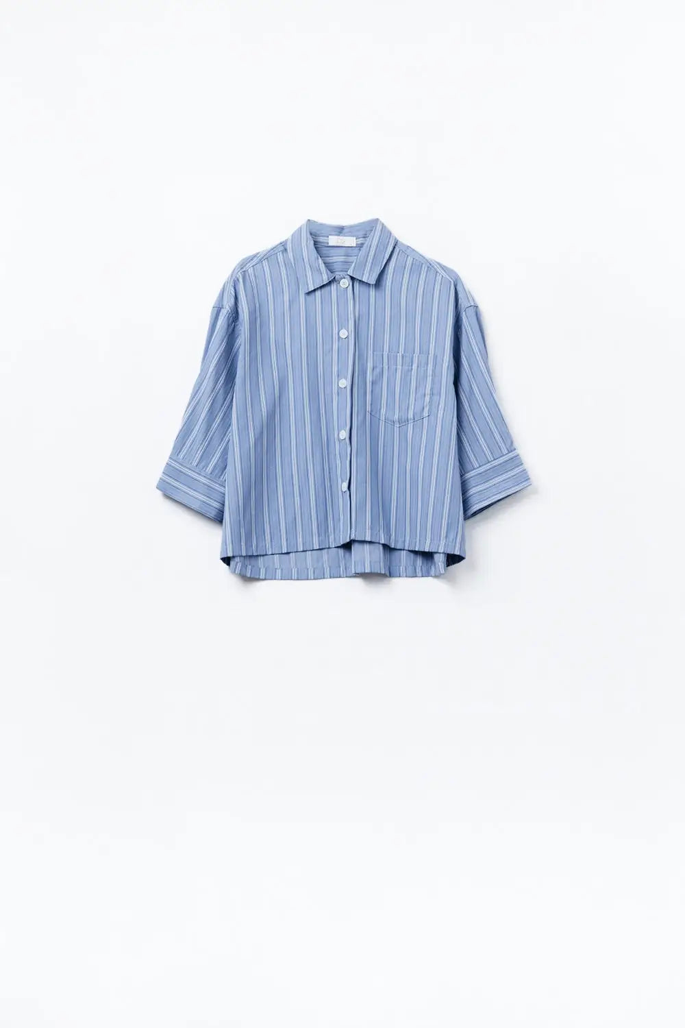 Relaxed fit Cropped Striped Shirt in Blue - Shirts