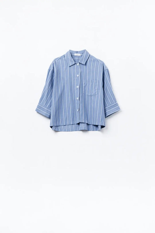Relaxed fit Cropped Striped Shirt in Blue - Shirts