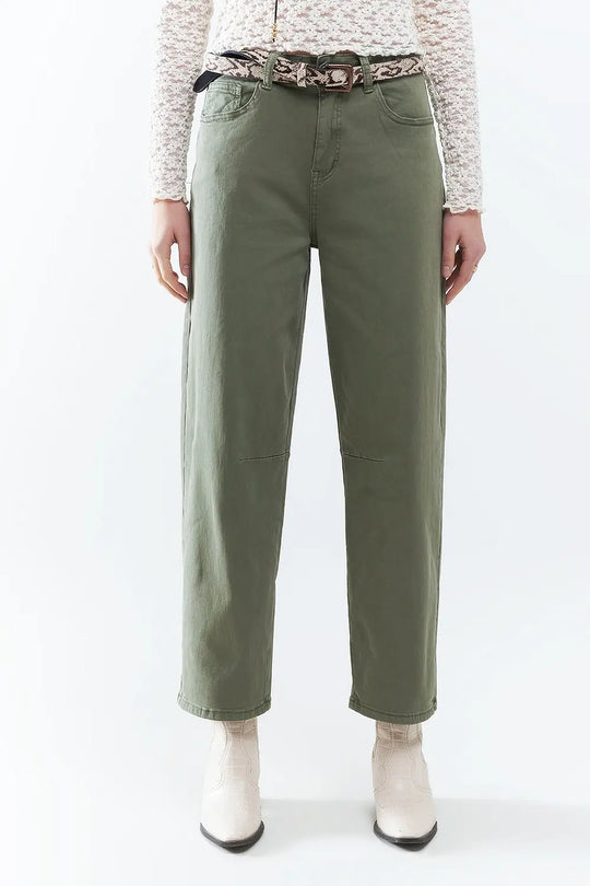 Straight Ankle-Length Pants in khaki with Knee Seam Detail - Colored Jeans