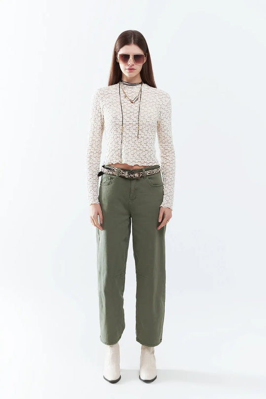 Straight Ankle-Length Pants in khaki with Knee Seam Detail - Colored Jeans