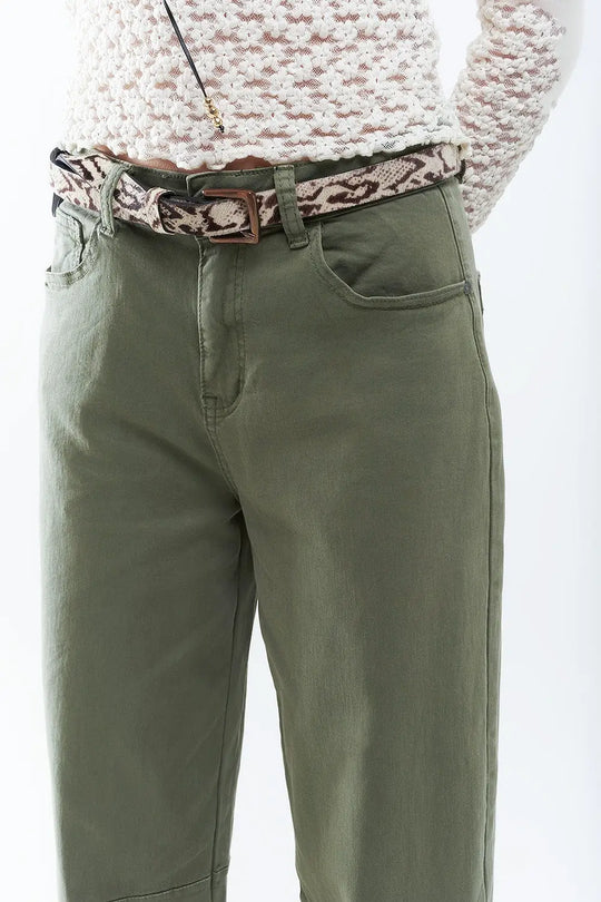 Straight Ankle-Length Pants in khaki with Knee Seam Detail - Colored Jeans