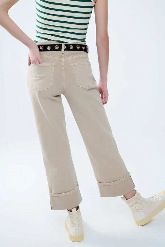 Beige Straight leg Pants with cropped hem - Colored Jeans