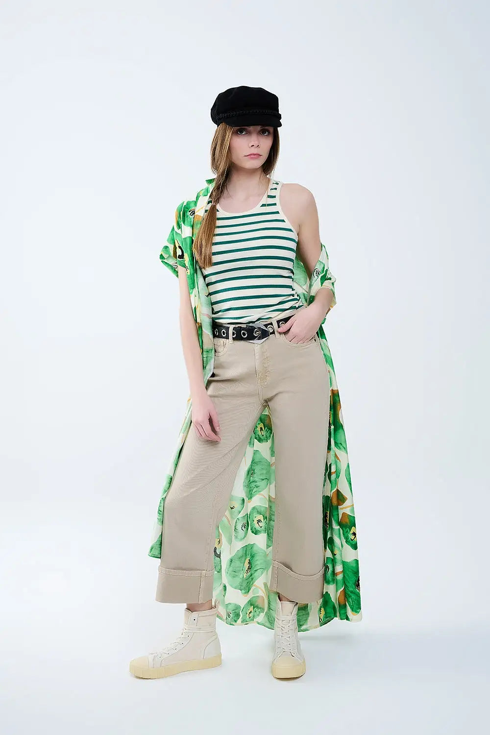 Beige Straight leg Pants with cropped hem - Colored Jeans