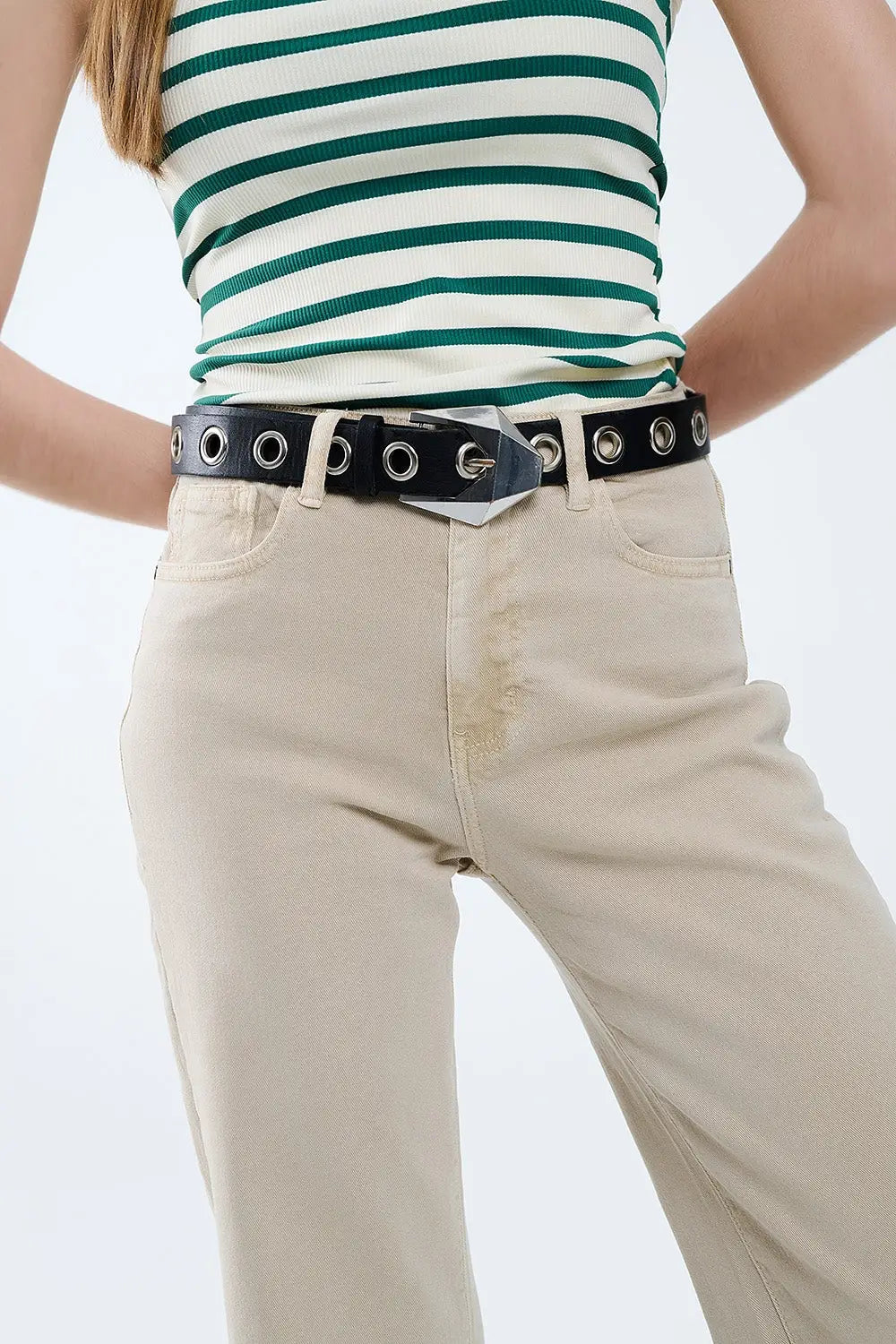 Beige Straight leg Pants with cropped hem - Colored Jeans