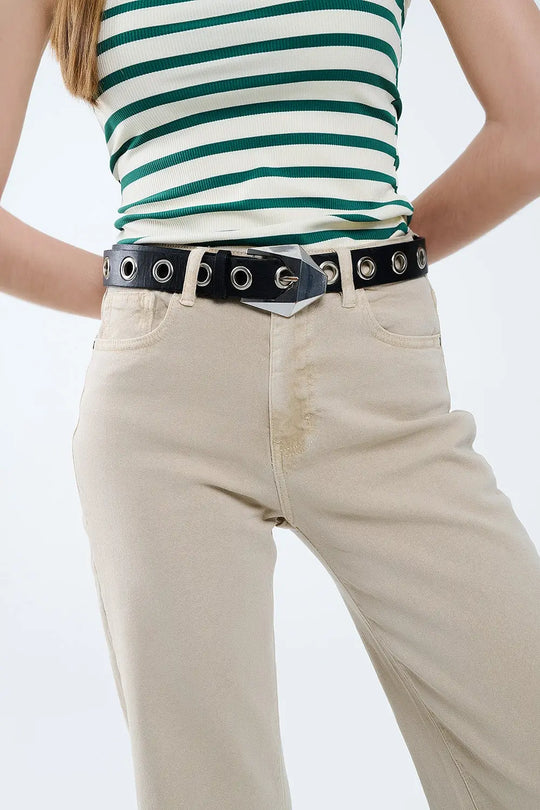 Beige Straight leg Pants with cropped hem - Colored Jeans
