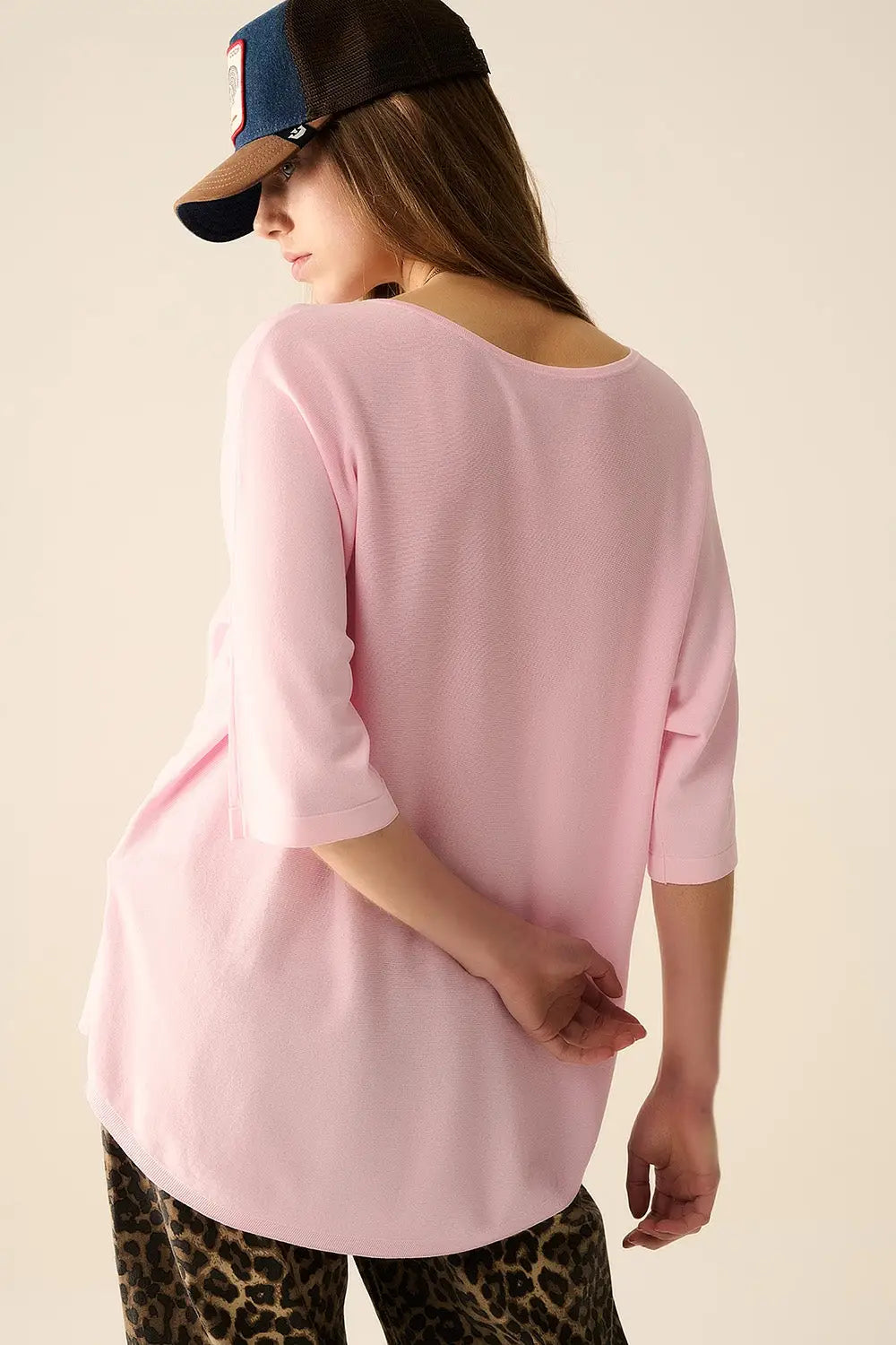Oversized sweater in Pink with Elbow-Length Sleeves - PINK / ONE - Sweaters