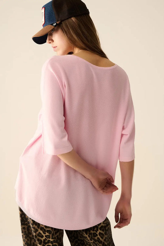 Oversized sweater in Pink with Elbow-Length Sleeves - PINK / ONE - Sweaters