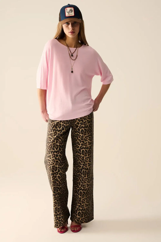 Oversized sweater in Pink with Elbow-Length Sleeves - PINK / ONE - Sweaters