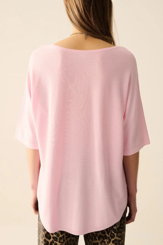 Oversized sweater in Pink with Elbow-Length Sleeves - PINK / ONE - Sweaters
