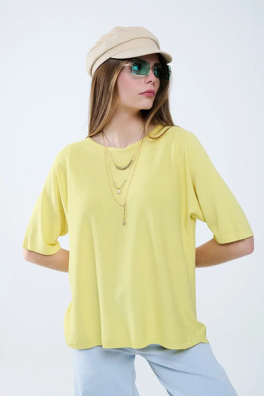 Oversized Yellow Sweater with Elbow-Length Sleeves - YELLOW / ONE - Sweaters
