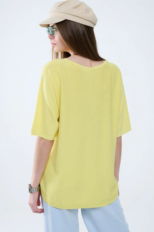 Oversized Yellow Sweater with Elbow-Length Sleeves - YELLOW / ONE - Sweaters