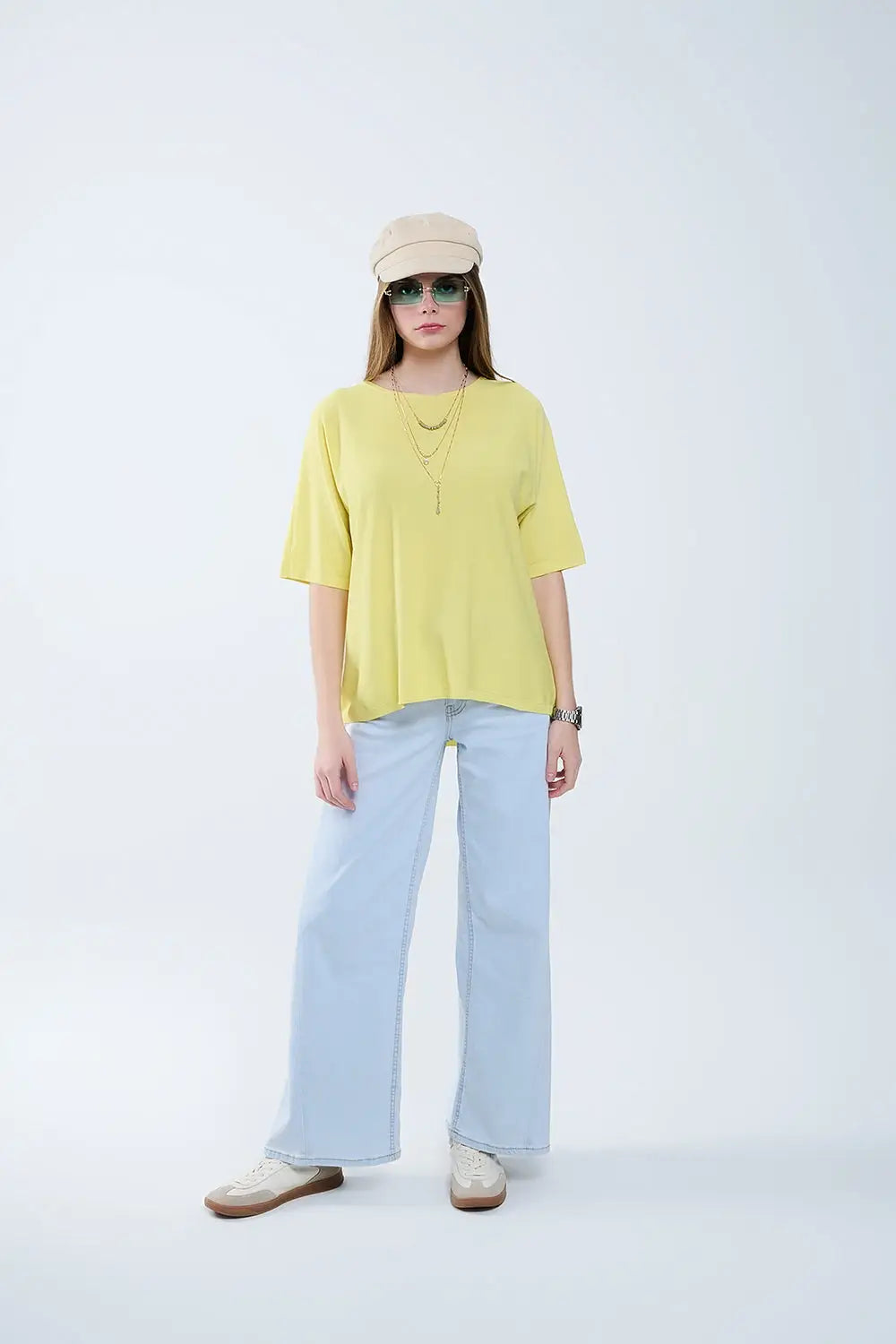Oversized Yellow Sweater with Elbow-Length Sleeves - YELLOW / ONE - Sweaters