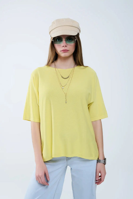 Oversized Yellow Sweater with Elbow-Length Sleeves - YELLOW / ONE - Sweaters