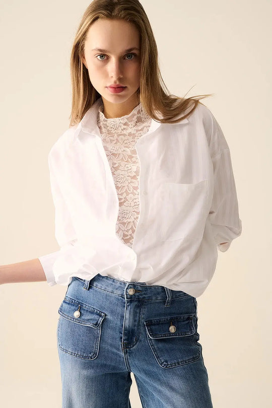 Relaxed White striped blouse - Shirts