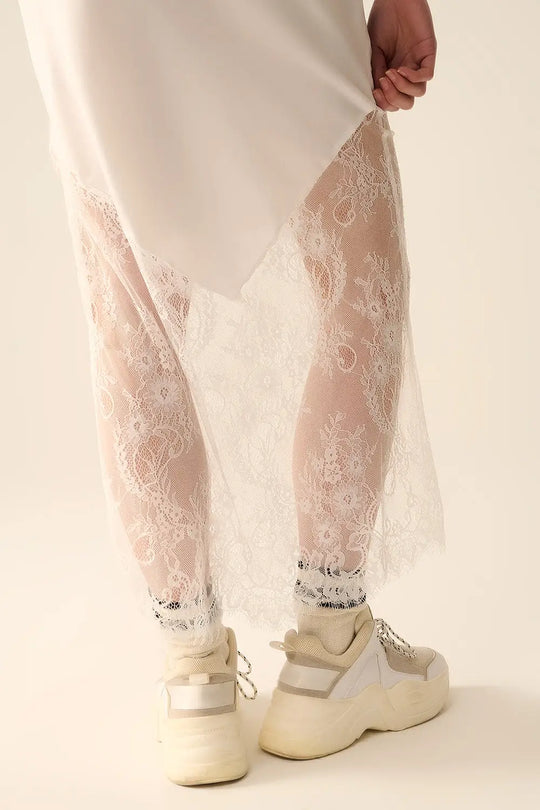white satin skirt with lace at the bottom - Skirts